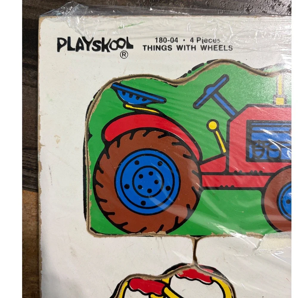 Vintage Playskool Wooden Puzzle‎ Things With Wheels 180-04 4 Piece USA Made